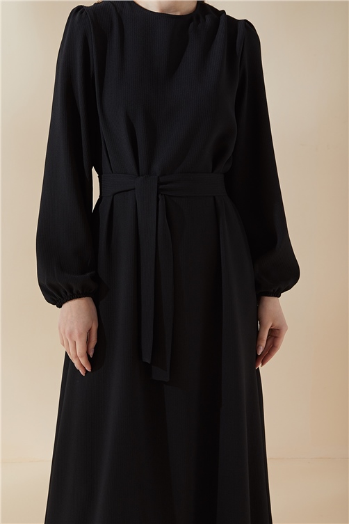 Sitare Fbs Etek Altı Fırfırlı Elbise 21Y932- Siyah