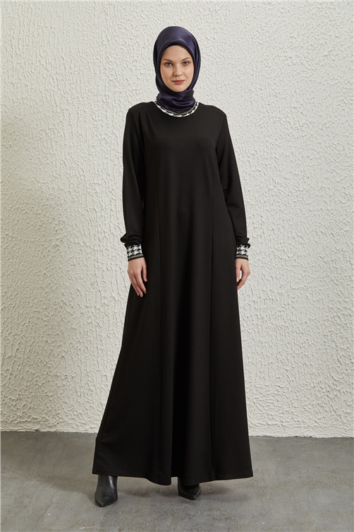 Sitare Kol Ribanalı Elbise 22K8012- Siyah