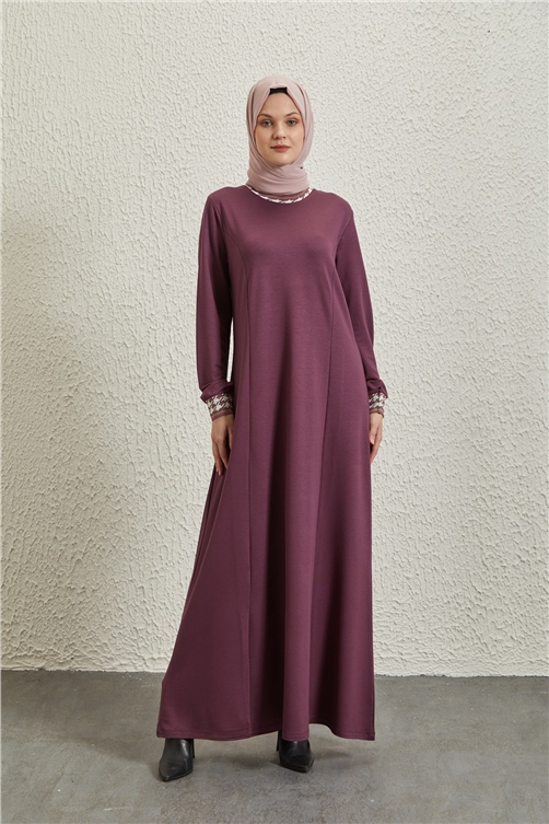 Sitare Kol Ribanalı Elbise 22K8012- Violet